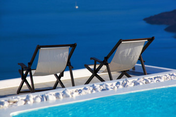 Luxury resort in Santorini island with seaview in Greece - obrazy, fototapety, plakaty