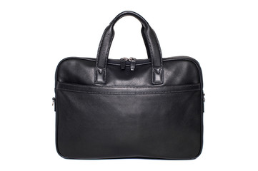 black leather bag isolated on white background