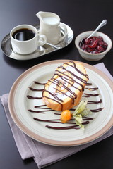 tasty dessert with chocolate and berries