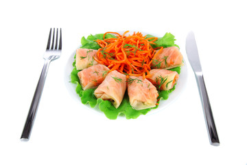 Stuffed cabbage rolls isolated on white