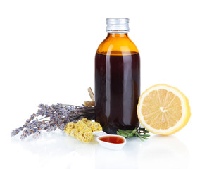 Cough syrup isolated on white