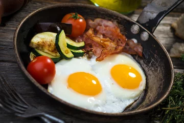 Wall murals Fried eggs Bacon, eggs and vegetables