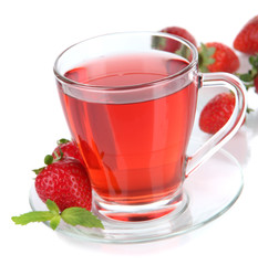 Delicious strawberry tea isolated on white