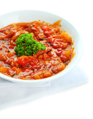 Chili Corn Carne - traditional mexican food, isolated on white