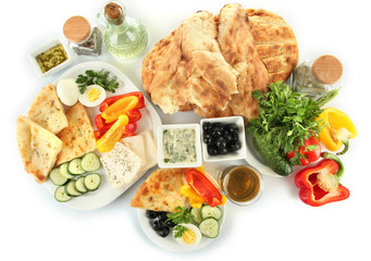 Traditional Turkish breakfast isolated on white