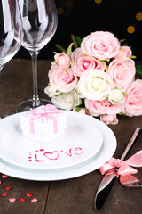 Romantic holiday table setting, close up
