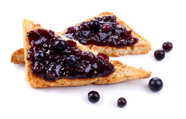 Delicious toast with jam isolated on white