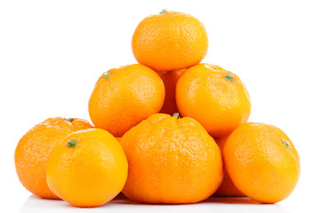 Ripe sweet tangerines, isolated on white