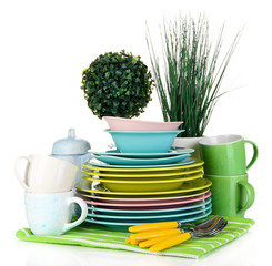 Clean dishes isolated on white