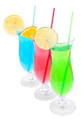 Glasses of cocktails isolated on white