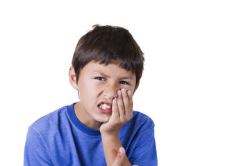 Young boy with toothache - on white background