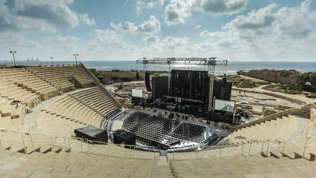 caesarea amphitheatre sunset stage