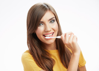 Woman with toothy brush.