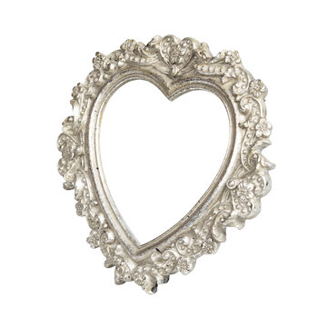 Old silver heart picture frame with clipping path