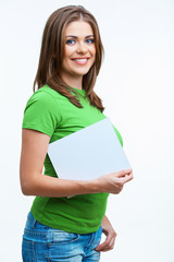 woman holding blanc card