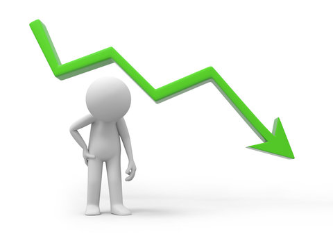 sad businessman standing with falling graph