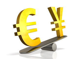 Exchange of the yen and euro - obrazy, fototapety, plakaty