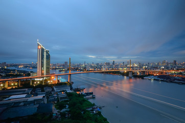 Fototapeta na wymiar Chao Phraya river ,Bank and Bridge