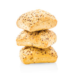 Stack of breads with seeds isolated on white background.