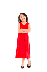 smiling little girl in red dress