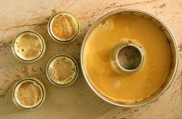 Traditional Spanish flans, large and small