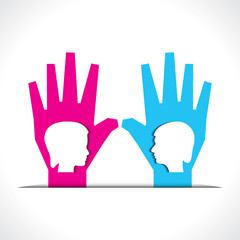 male and female face on palm stock vector