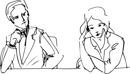 man looks at a beautiful blonde woman