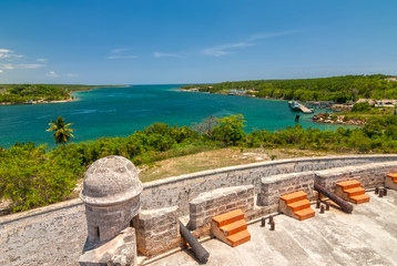 View from Jagua fortress to Carribean sea strait