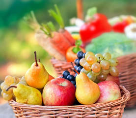 Organic fruits in wicker basket