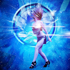 dancing in front of a blue speaker