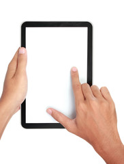 Fingers pinching to zoom tablet's screen