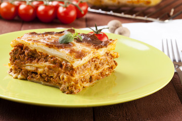 Portion of tasty lasagna on a plate