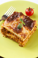 Portion of tasty lasagna on a plate