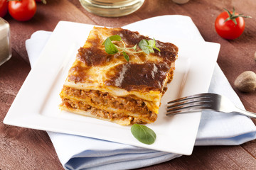 Portion of tasty lasagna on a plate