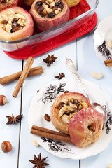 Baked apples with nuts and raisins