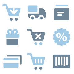 Shopping icons, blue solid series