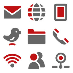 Communication web icons, dark red and grey