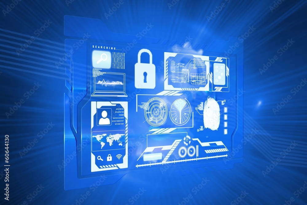 Poster Composite image of shiny cogs on blue background