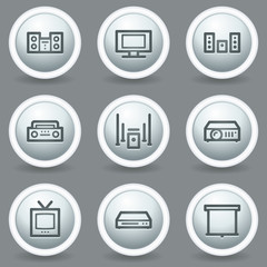 Audio video web icons, circle grey matt buttons