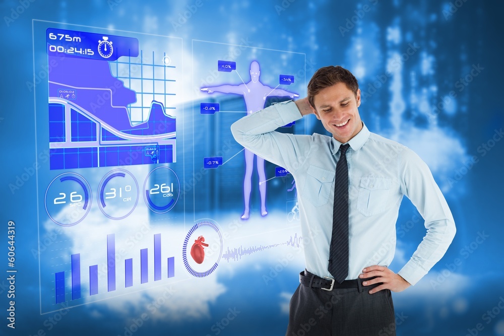 Poster composite image of thinking businessman with hand on head