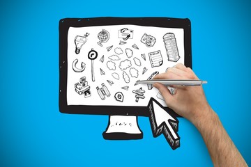 Composite image of hand holding a silver pen