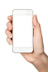 Close up of female hand holding blank smart phone