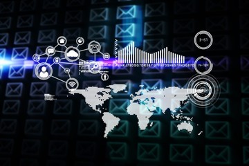 Composite image of glowing envelopes on black background