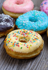 Donuts on a wooden background