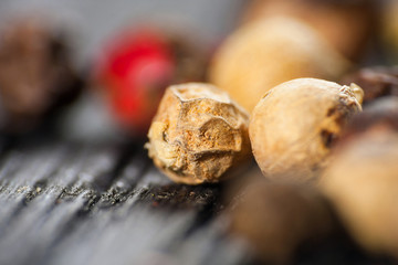 Colorful Peppers Mix in wooden background