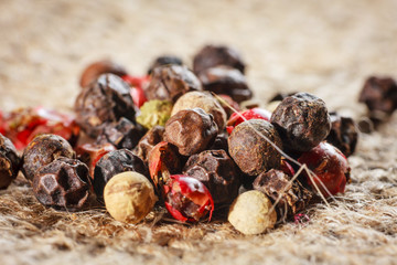 Colorful Peppers Mix on burlap background
