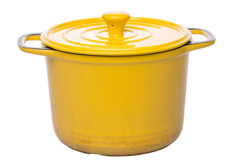 Yellow cooking pot over white background