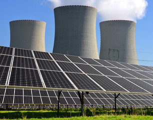 Solar energy panels and nuclear power plant