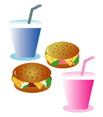 Two hamburgers with beverages, vector