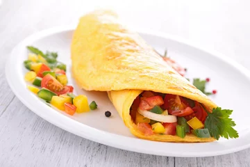 Zelfklevend Fotobehang omelette rolled with vegetables © M.studio